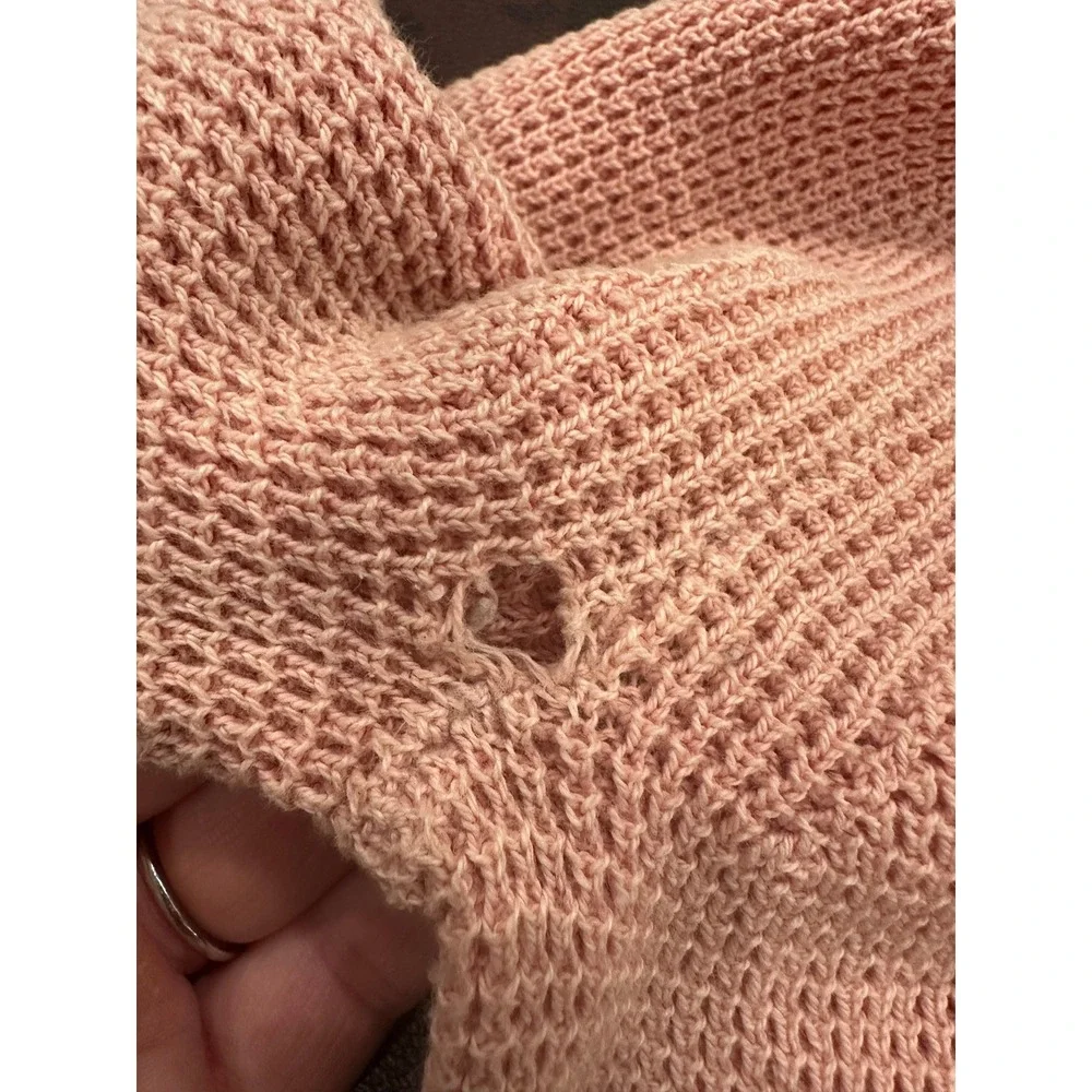 Faherty Brand Pink Organic Cotton Waffle Knit Crewneck Sweater Womens Medium